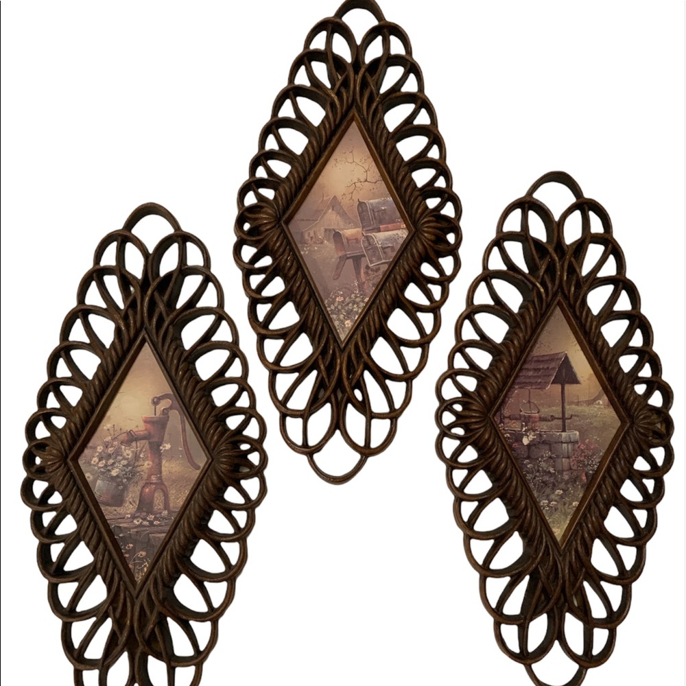 Vintage Burwood Wall Art 1975 - Set of 3 Cottage Chic Hangings